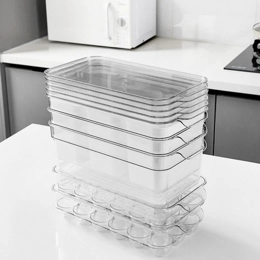 CRELIV Korbeinsatz Kühlschrank Organizer mit Deckel für Küche Aufbewahrung, 4er-Set, schön Geschenkbox verpackt, BPA Frei