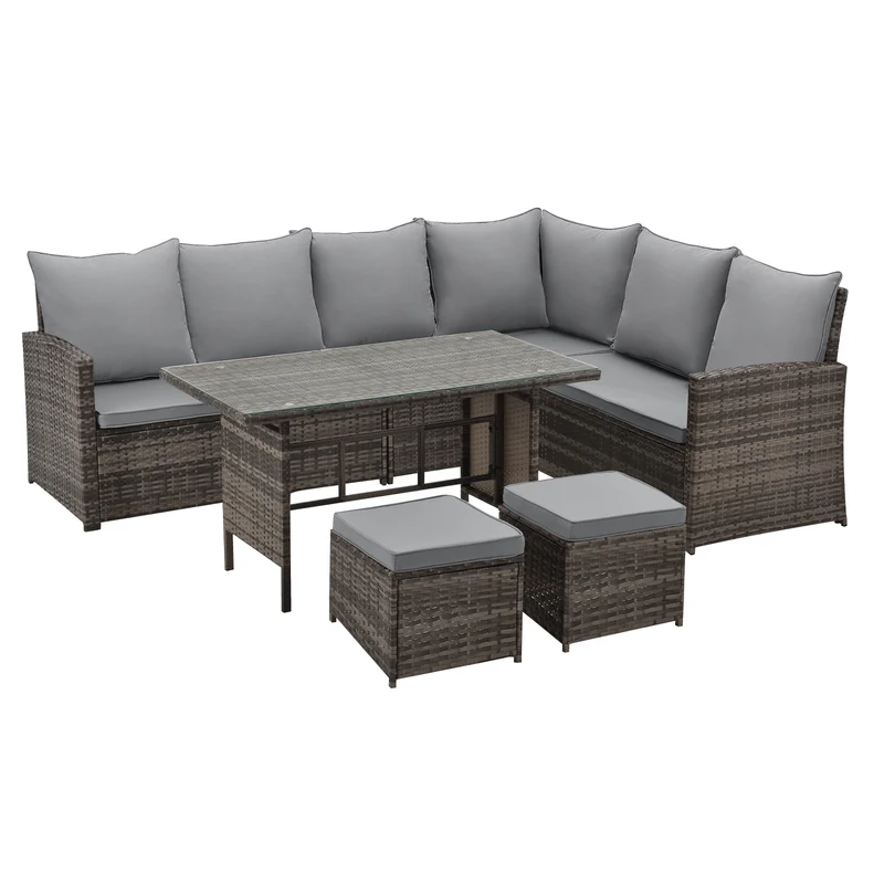 MONROE Garten-Lounge Set Outdoor Rattanlounge Essgruppe Polyrattan Lounge-Möbel Sitzgruppe Schwarz/Grau/Braun