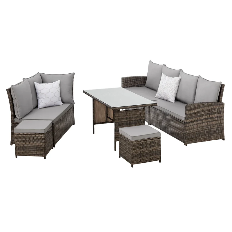 MONROE Garten-Lounge Set Outdoor Rattanlounge Essgruppe Polyrattan Lounge-Möbel Sitzgruppe Schwarz/Grau/Braun