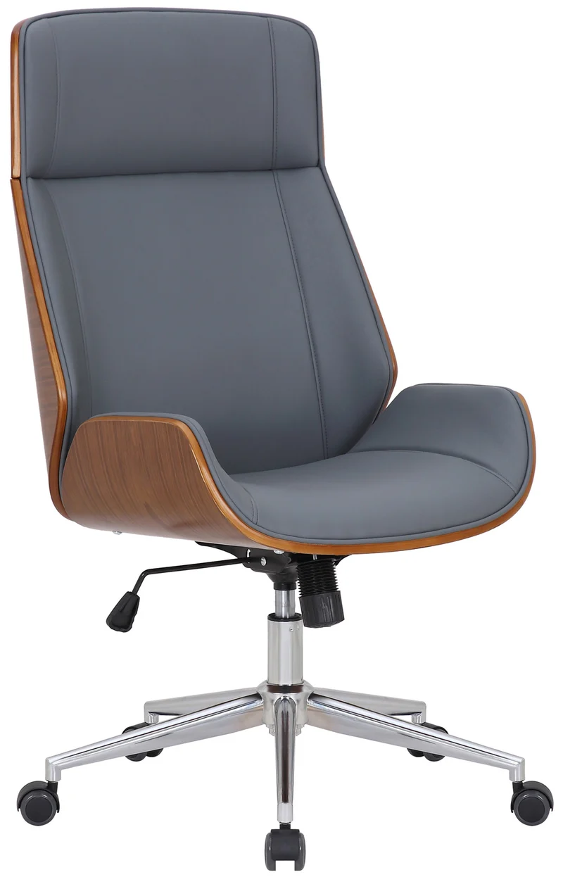 Designer-Bürostuhl VARRELL Chefsessel Leder-Holz-Kombination