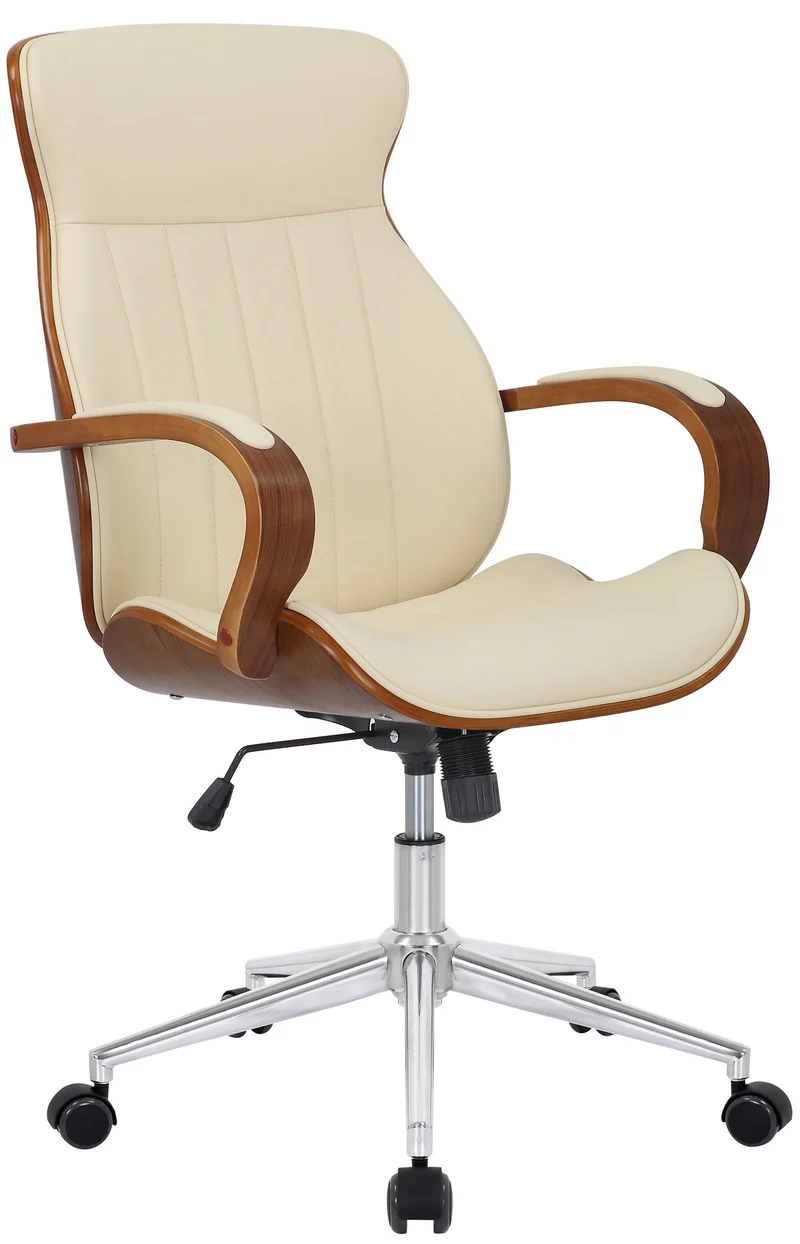 Designer-Bürostuhl MEL Chefsessel Leder-Holz-Kombination