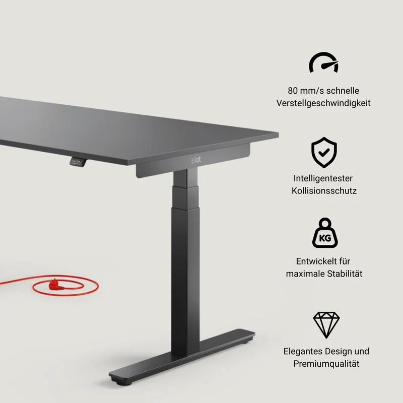 Eliot Pro Black Tischplatte Soft Graphite 180x80cm