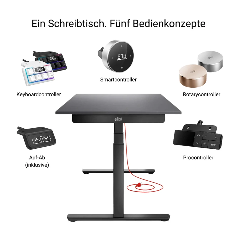 Eliot Pro Black Tischplatte Soft Graphite 180x80cm