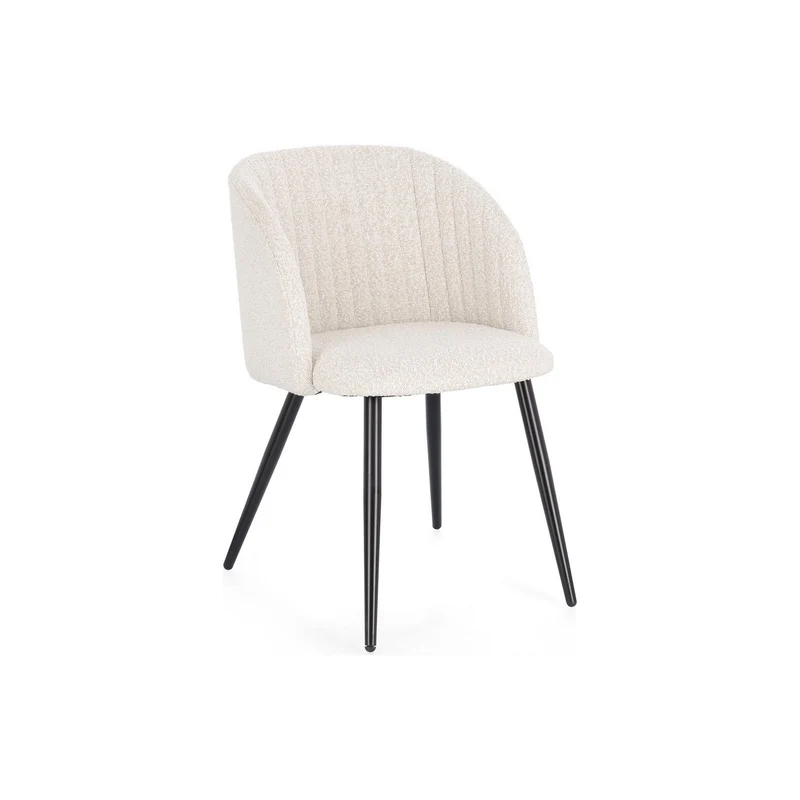 Stuhl Queen Bouclé Elfenbein | Cremeweiß, Polsterstuhl mit Steppnähten