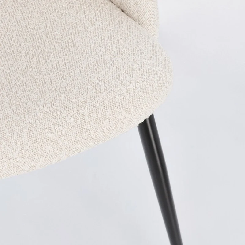 Stuhl Queen Bouclé Elfenbein | Cremeweiß, Polsterstuhl mit Steppnähten