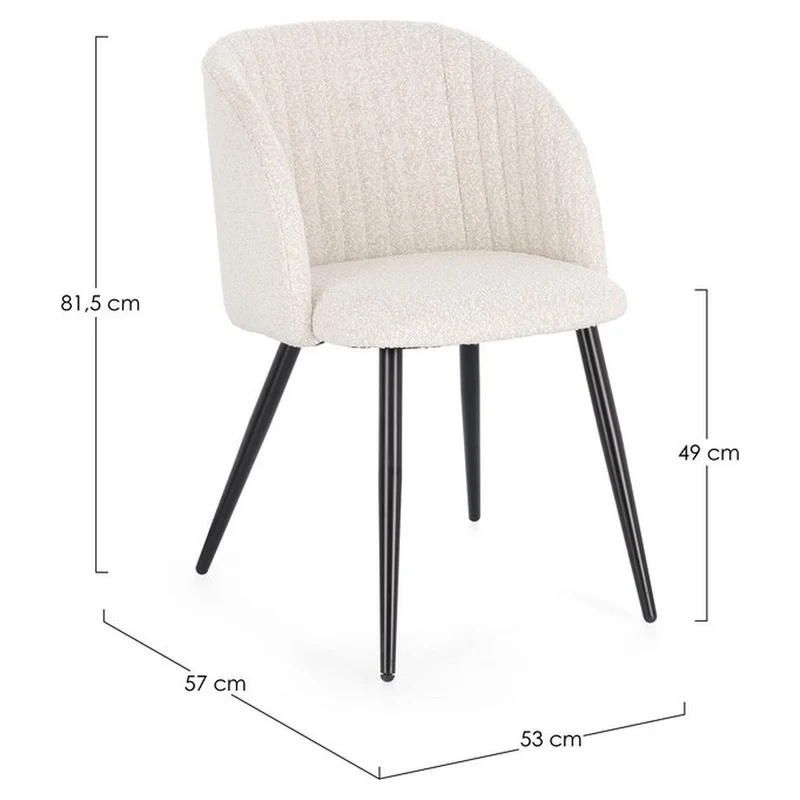 Stuhl Queen Bouclé Elfenbein | Cremeweiß, Polsterstuhl mit Steppnähten