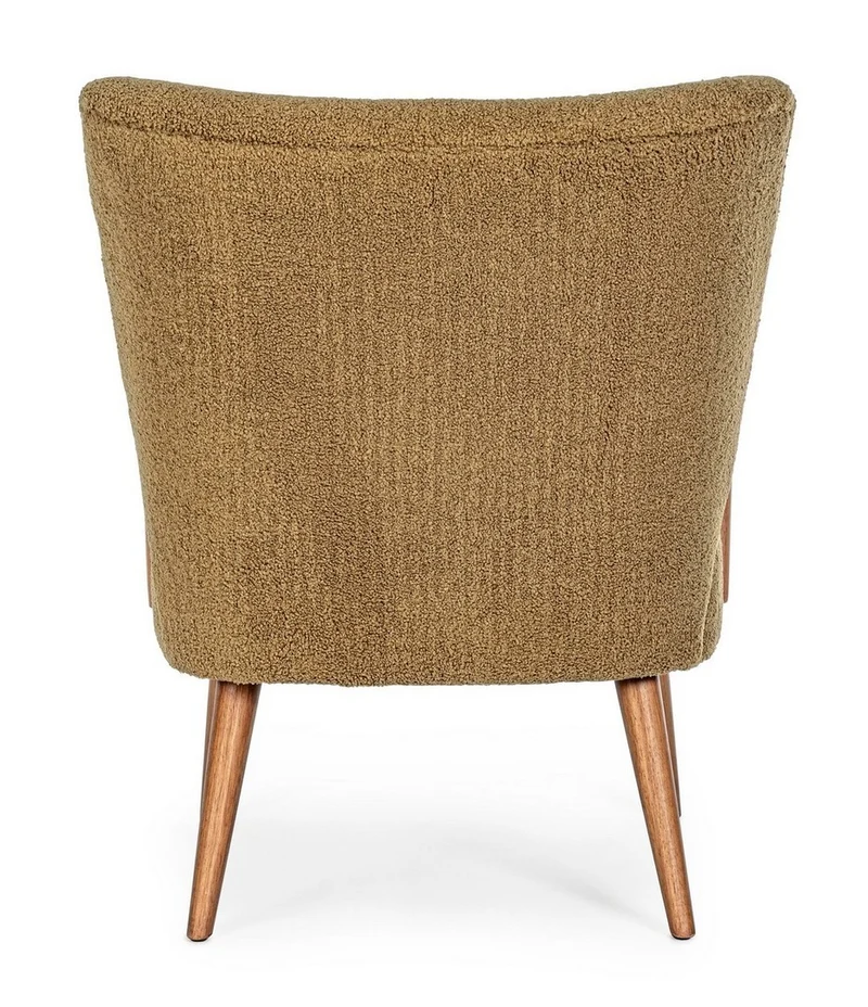 Sessel Moritz Palm | Olivbraun, Woll-Optik, Armlehnen aus Holz