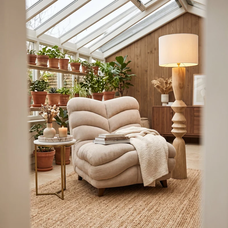 Sessel Medina Beige | Geschwungene Form mit hoher Lehne