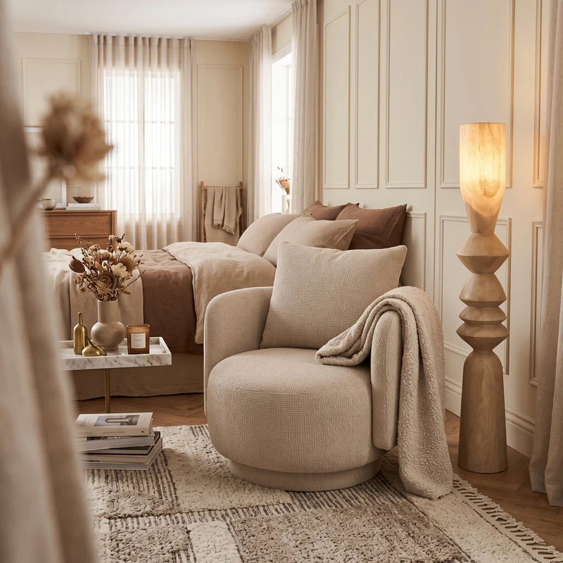 Sessel Elin Beige | Runder Polstersessel im Bouclé Opulence