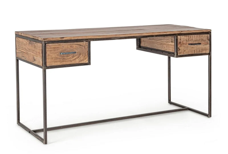 Schreibtisch Elmer 150 cm | Akazie massiv, Stahlgestell, 2 Schubladen