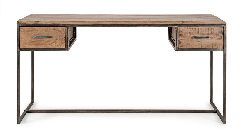 Schreibtisch Elmer 150 cm | Akazie massiv, Stahlgestell, 2 Schubladen