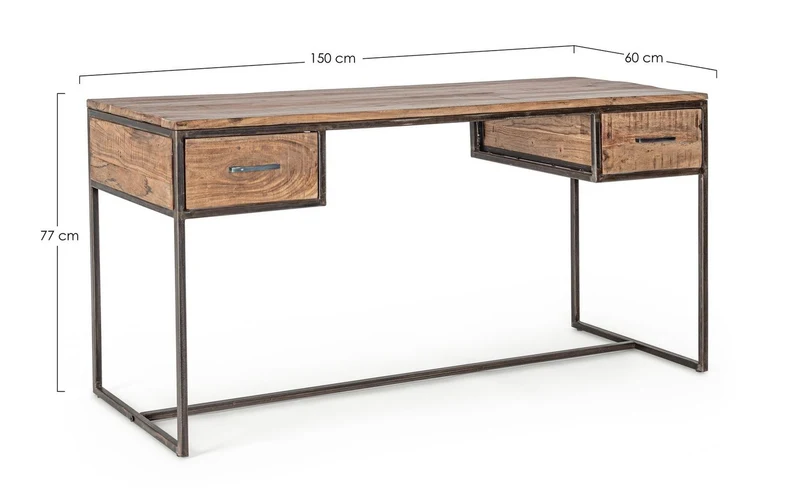Schreibtisch Elmer 150 cm | Akazie massiv, Stahlgestell, 2 Schubladen
