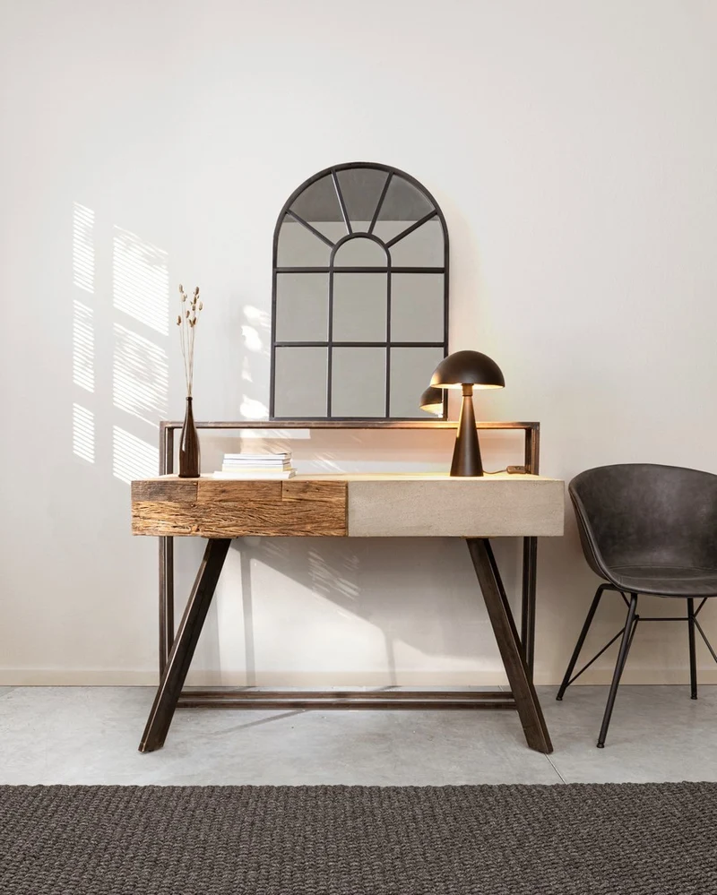 Schreibtisch Manchester 120 cm | Recyclingholz, Mango und Stahl, 2 Schubladen
