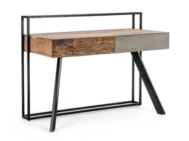 Schreibtisch Manchester 120 cm | Recyclingholz, Mango und Stahl, 2 Schubladen