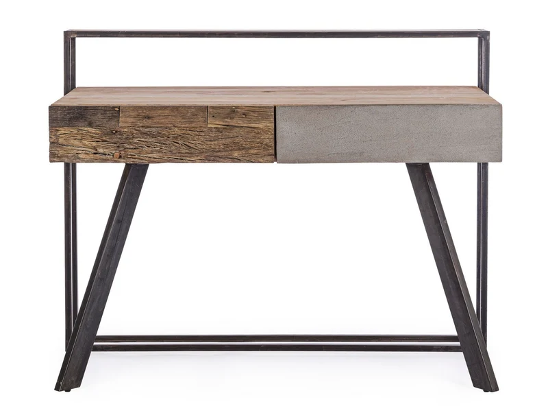 Schreibtisch Manchester 120 cm | Recyclingholz, Mango und Stahl, 2 Schubladen