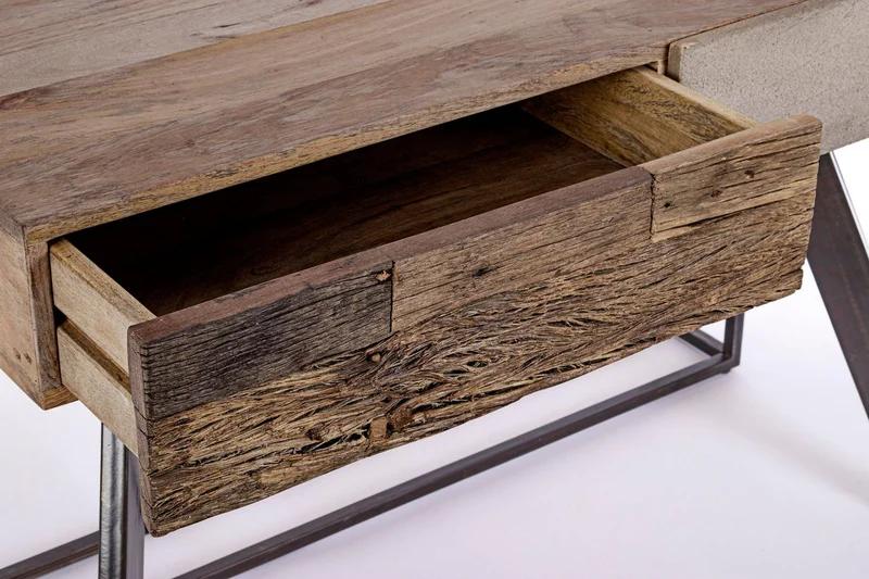 Schreibtisch Manchester 120 cm | Recyclingholz, Mango und Stahl, 2 Schubladen