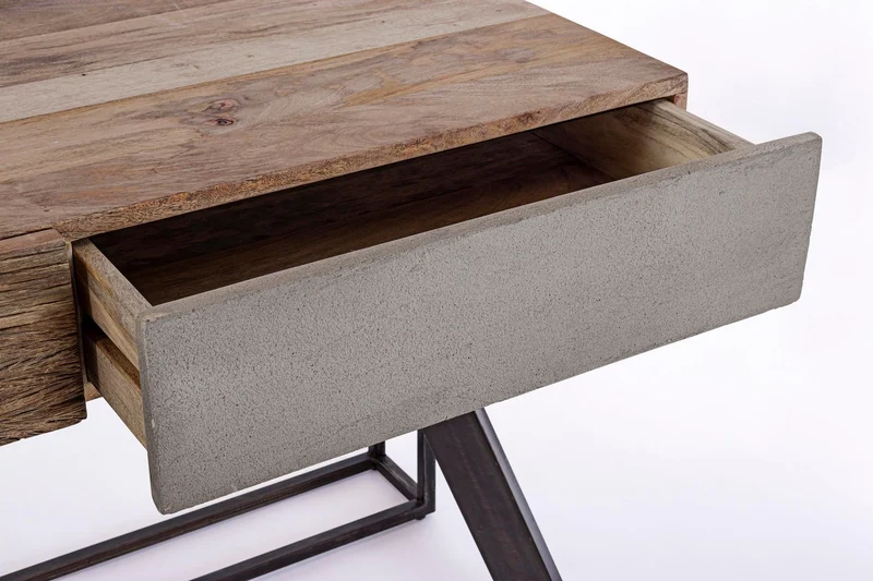 Schreibtisch Manchester 120 cm | Recyclingholz, Mango und Stahl, 2 Schubladen