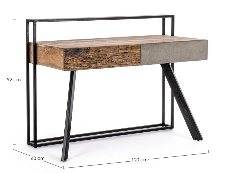 Schreibtisch Manchester 120 cm | Recyclingholz, Mango und Stahl, 2 Schubladen