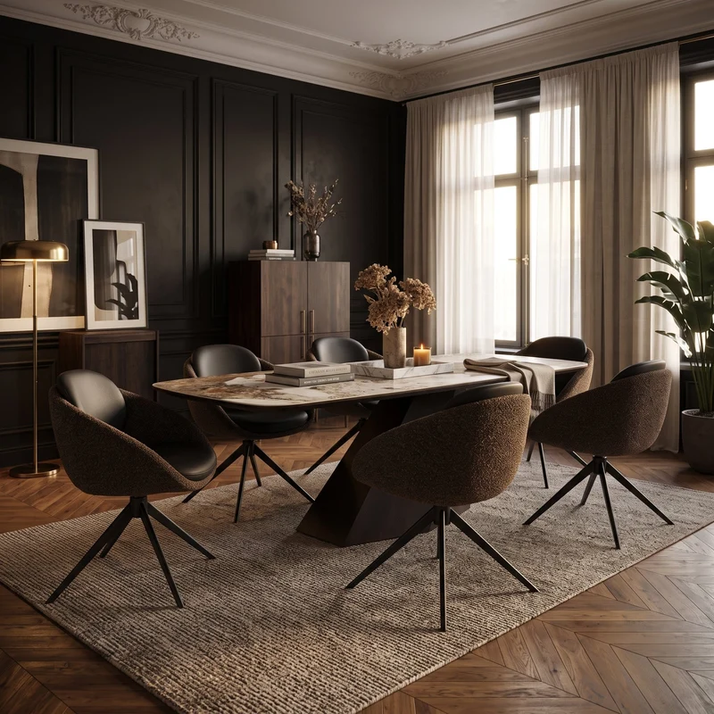 Drehstuhl Averik Kaffeebraun | Dunkelbraun, Bouclé-Optik, drehbar
