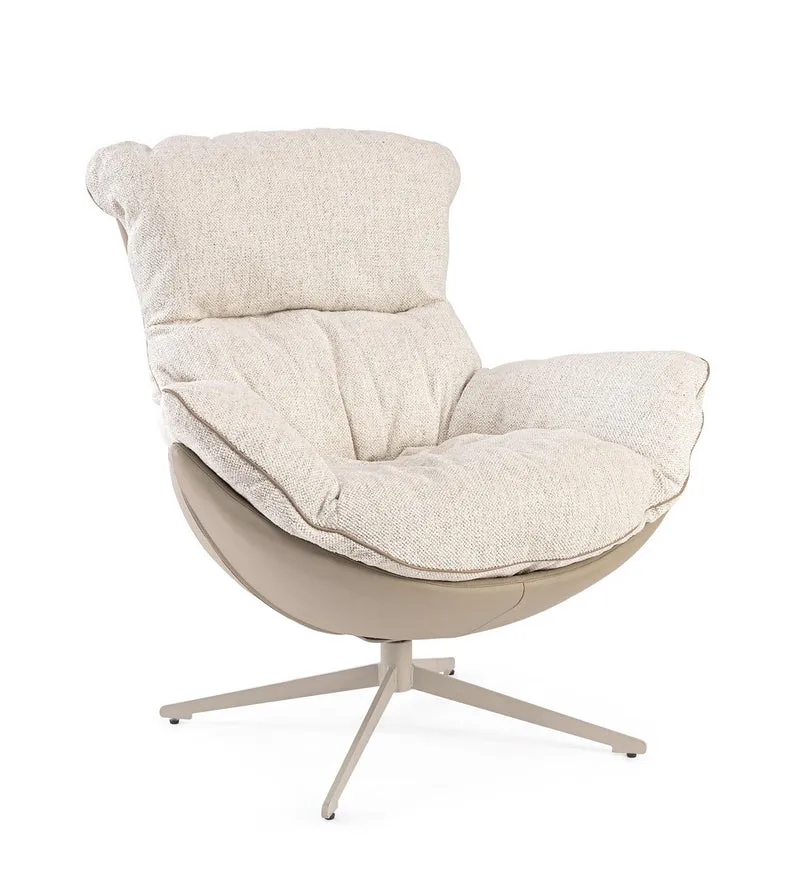 Drehsessel Armela Beige | Hohe Lehne, 360 Grad drehbar