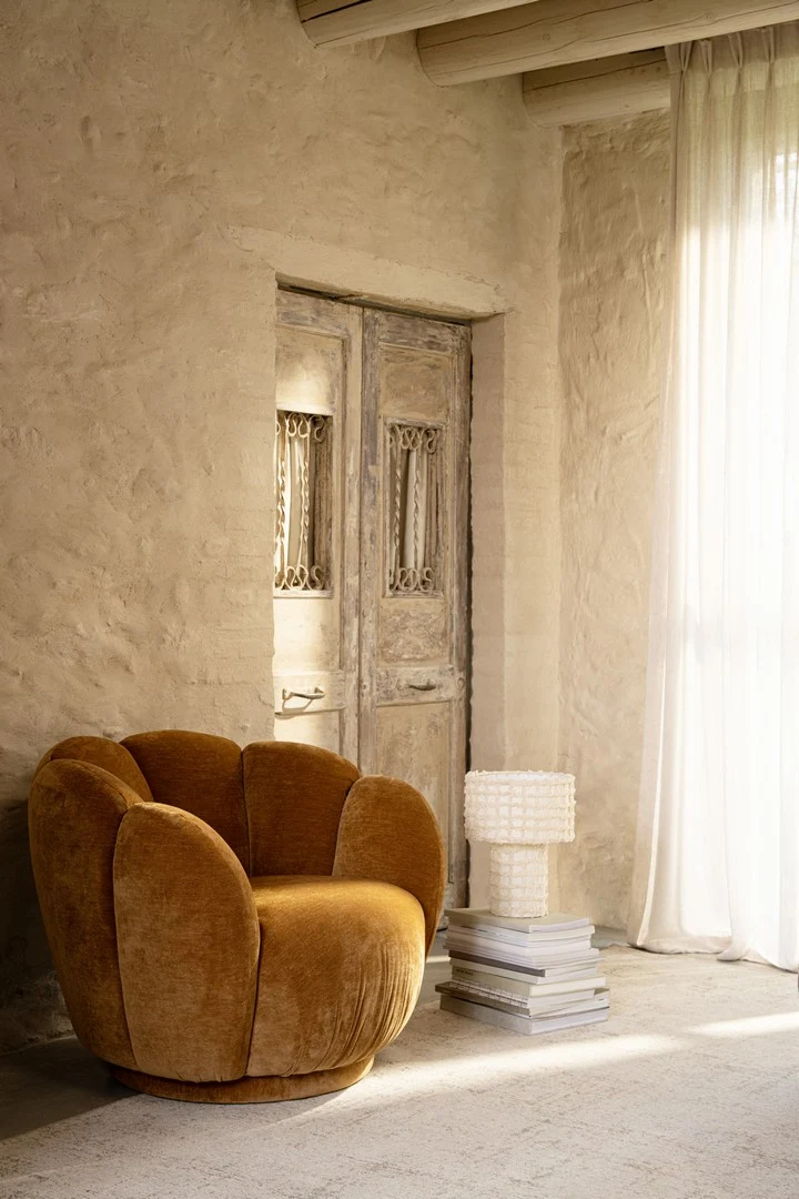 Loungesessel Tulip Cathay | Karamellbraun, runde Form