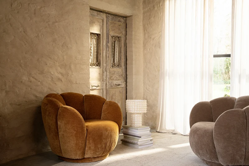 Loungesessel Tulip Cathay | Karamellbraun, runde Form