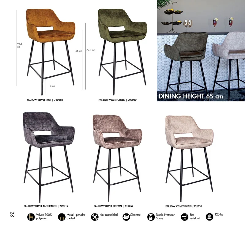 Barhocker Fal Low Velvet für Kücheninseln