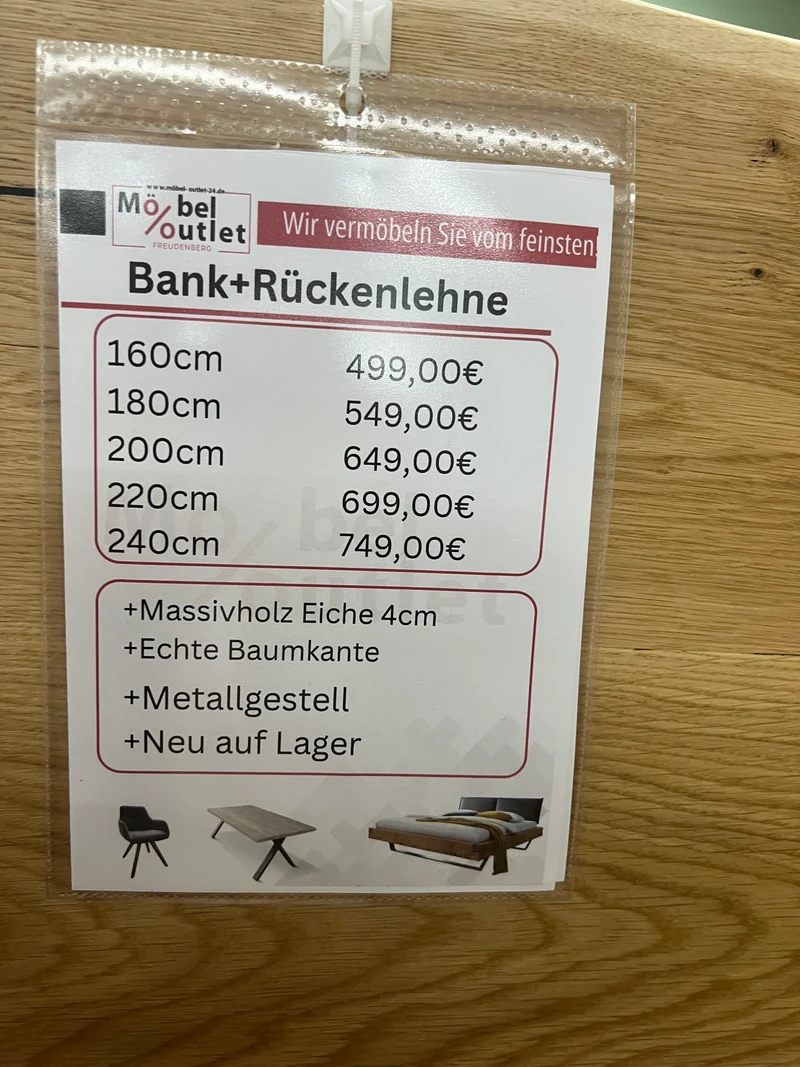 Bank Esszimmerbank Stühle + Vollmassiv Eiche + Baumkante