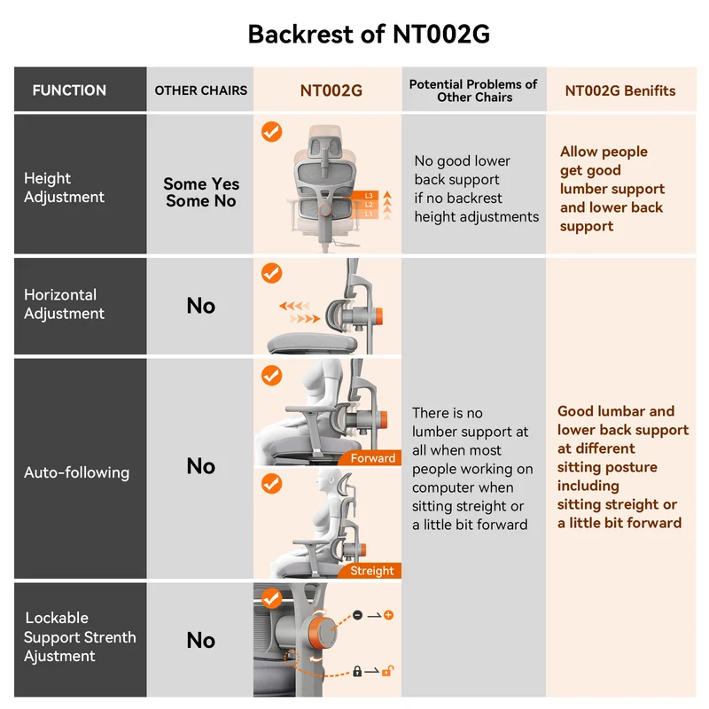 NT002 Ergonomic Home Office Chair with Auto-Following Lumbar Support & Footrest