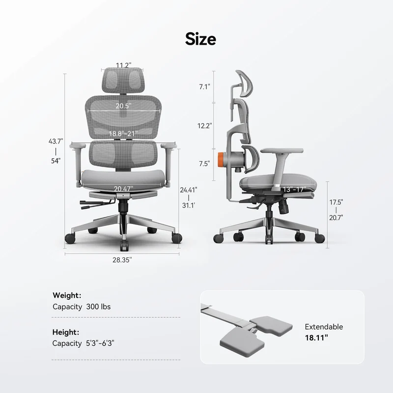 NT002 Ergonomic Home Office Chair with Auto-Following Lumbar Support & Footrest