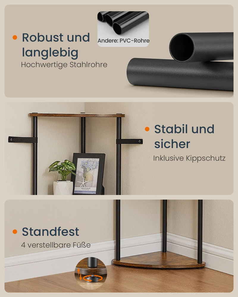 Regal – Eckregal – 5 Ebenen – Spanplatte und Stahl – 38,3 x 27 x 139 cm – Maximale Belastbarkeit 50 kg
