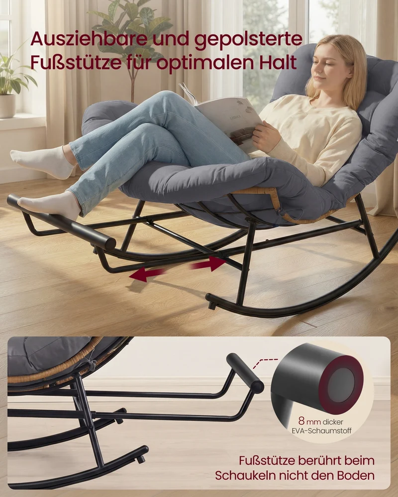 Schaukelstuhl Mit Abnehmbarem Kissen - Bis 136 kg Belastbar - Mit Fußstütze