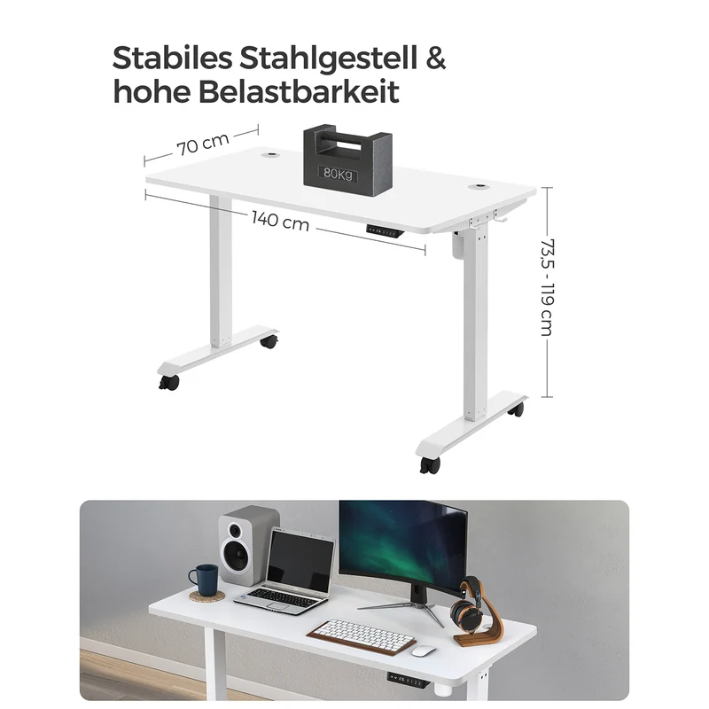 Elektrisch verstellbarer Schreibtisch - Stehpult - Mit Rollen - Ergonomisch