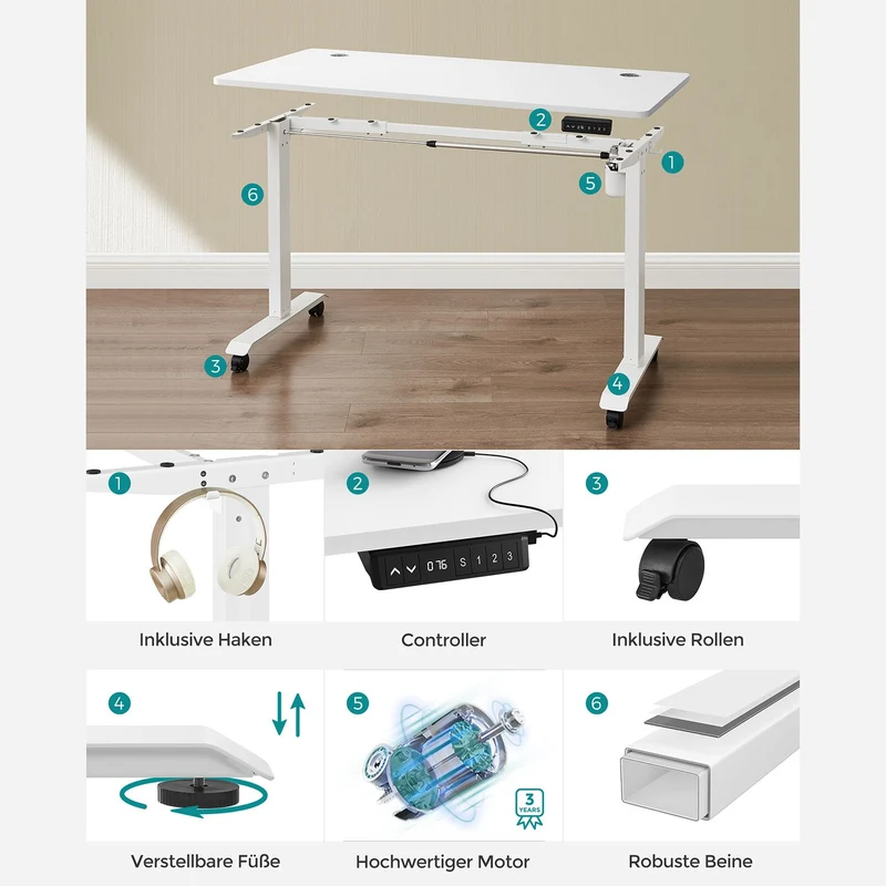 Elektrisch verstellbarer Schreibtisch - Stehpult - Mit Rollen - Ergonomisch