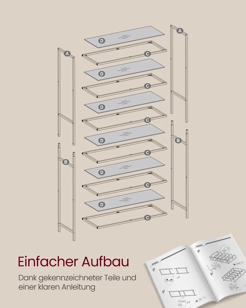 Bücherregal – 6 Böden – Gehärtetes Glas