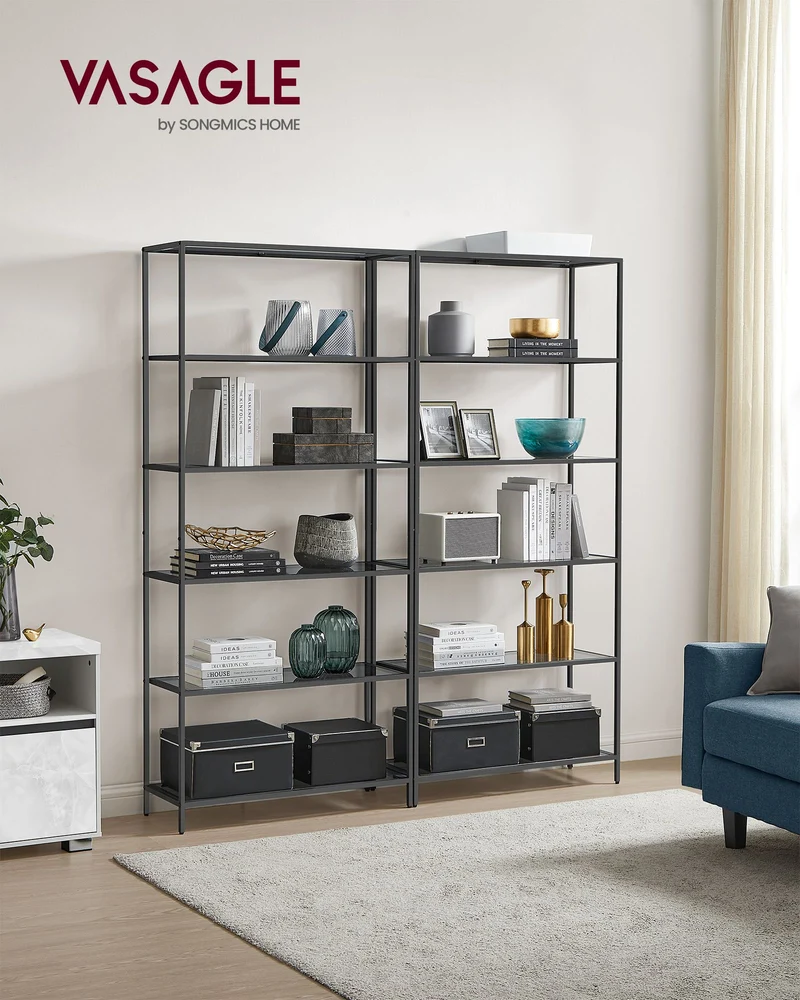 Bücherregal – 6 Böden – Gehärtetes Glas