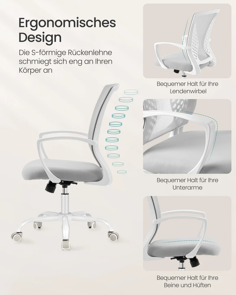 Ergonomischer Bürostuhl - Mit Mesh-Rückenlehne - Höhenverstellbar Mit Wippfunktion