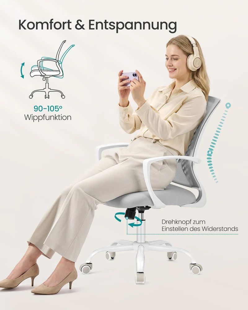 Ergonomischer Bürostuhl - Mit Mesh-Rückenlehne - Höhenverstellbar Mit Wippfunktion