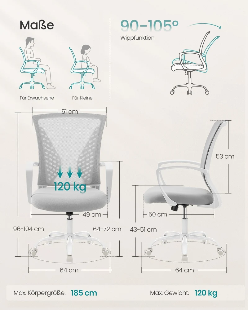 Ergonomischer Bürostuhl - Mit Mesh-Rückenlehne - Höhenverstellbar Mit Wippfunktion