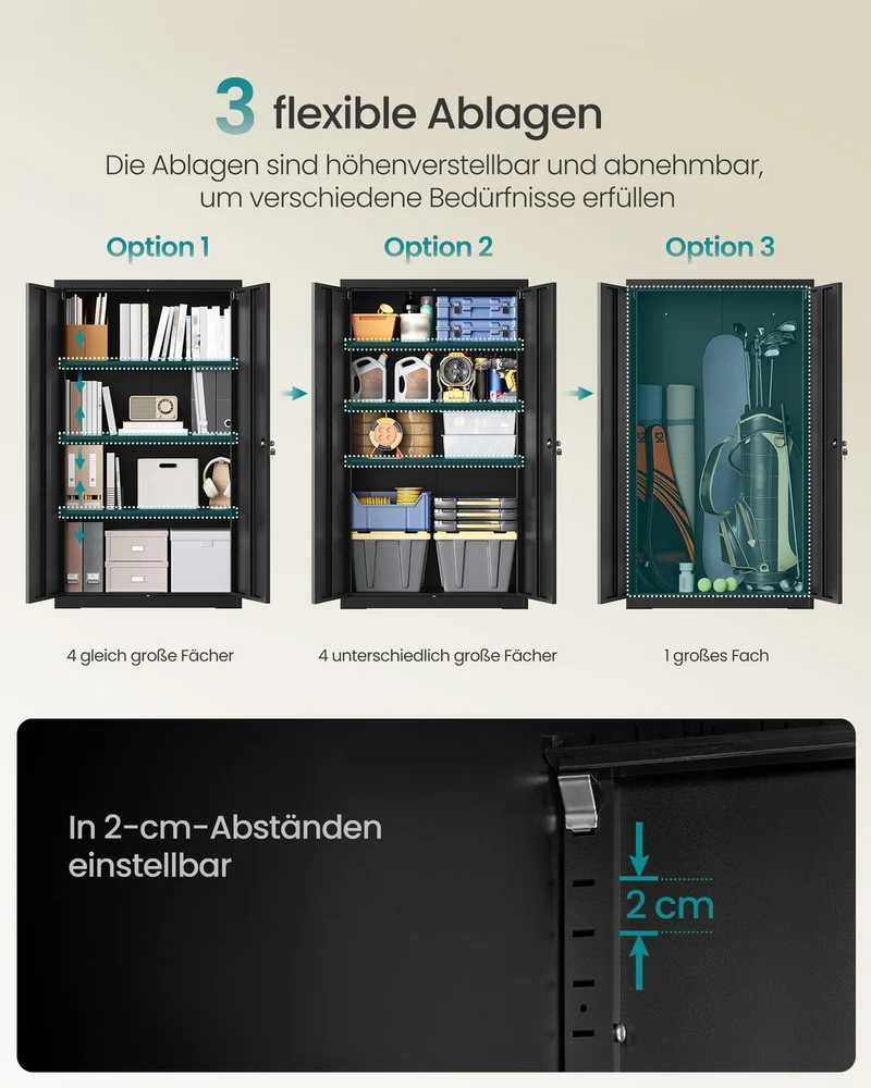 Abschließbarer Aktenschrank - 3 Verstellbare Böden - Büroschrank Aus Stahl