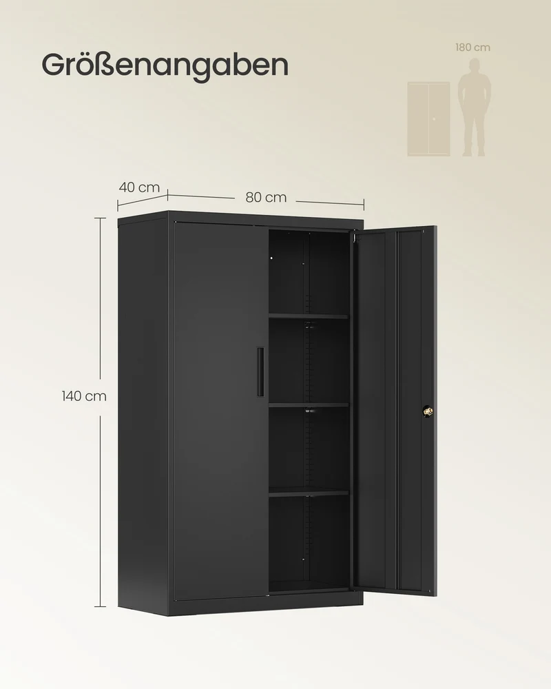 Abschließbarer Aktenschrank - 3 Verstellbare Böden - Büroschrank Aus Stahl