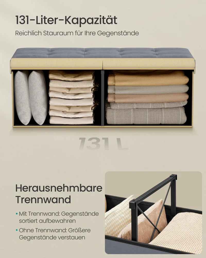 Aufbewahrungsbank - 38 x 110 x 38 cm - Mit Klappdeckel - Für Schlafzimmer Oder Flur