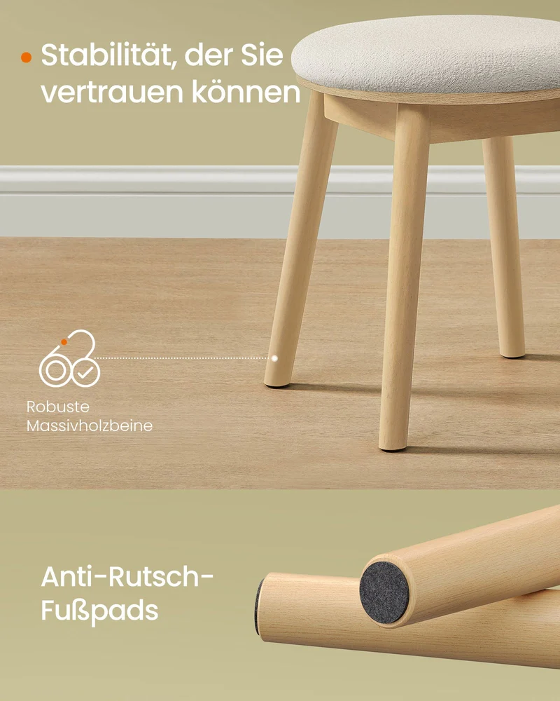 BOHO Hocker – Runder Schminkhocker – Bouclé-Polsterung – Massivholz – 43 cm hoch