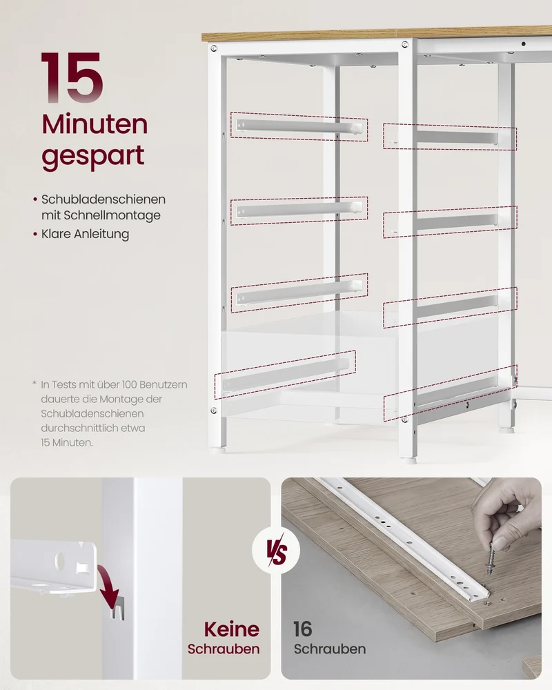 Eckschreibtisch Mit Steckdosen Und USB - L-Förmig - Mit Monitorständer Und Schubladenschrank