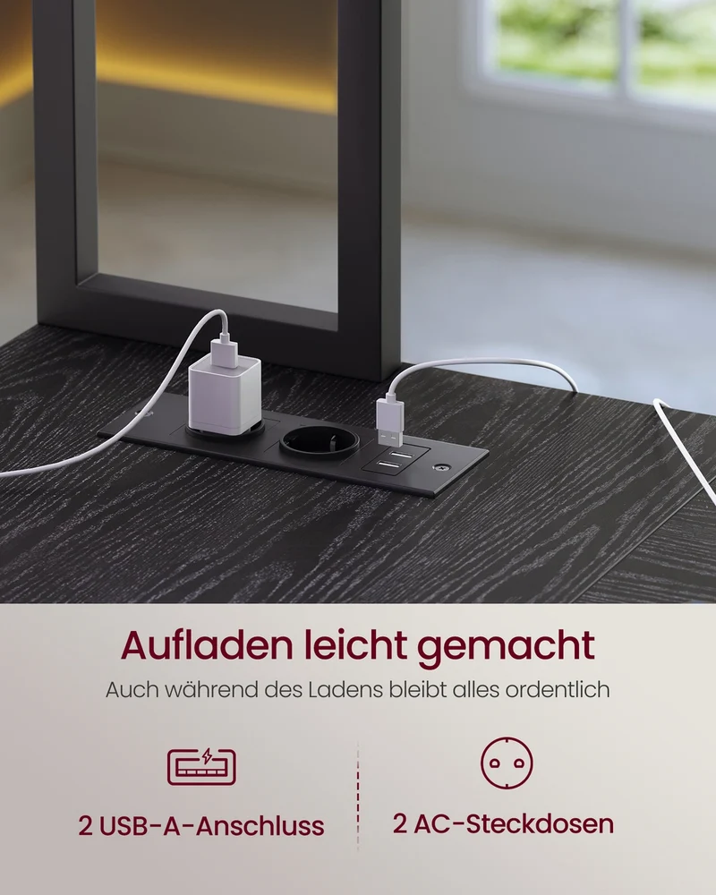 Eckschreibtisch Mit LED-Beleuchtung Und Steckdosen - L-Förmig - Mit Ablagefach Und Schubladenschrank