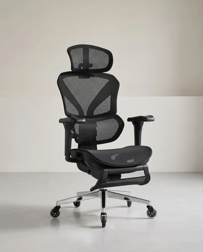 Ergonomischer Bürostuhl Mit Doppelter Rückenlehne - 3D-Kopfstütze Und 4D-Armlehnen - Mit Ausklappbarer Fußstütze