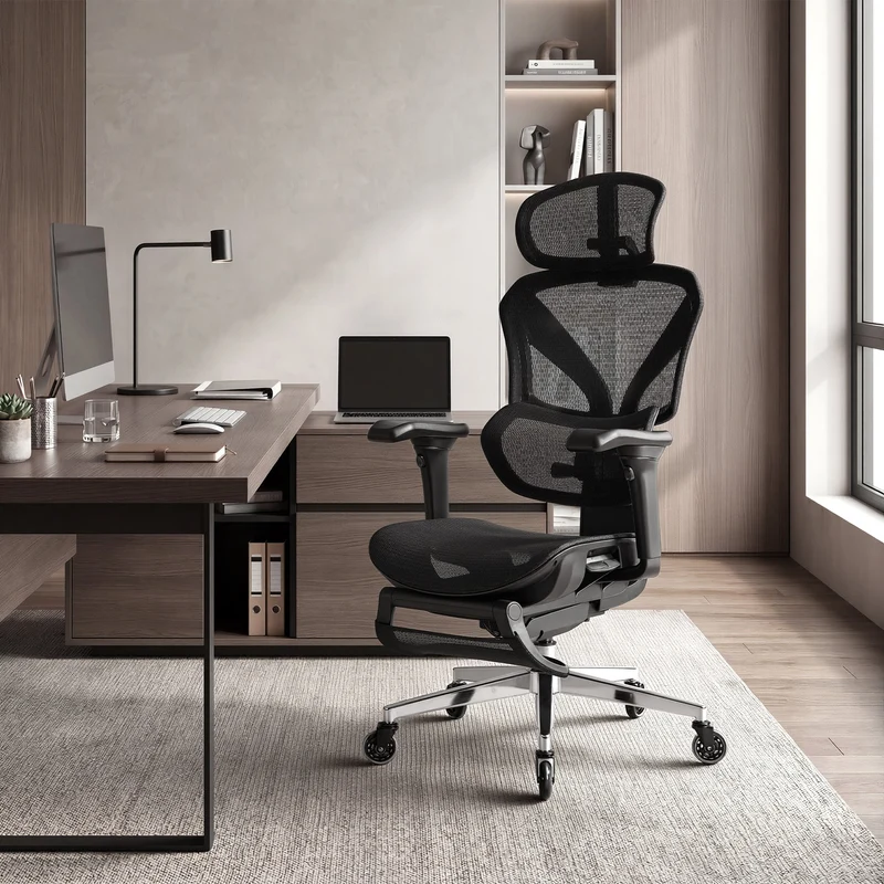 Ergonomischer Bürostuhl Mit Doppelter Rückenlehne - 3D-Kopfstütze Und 4D-Armlehnen - Mit Ausklappbarer Fußstütze