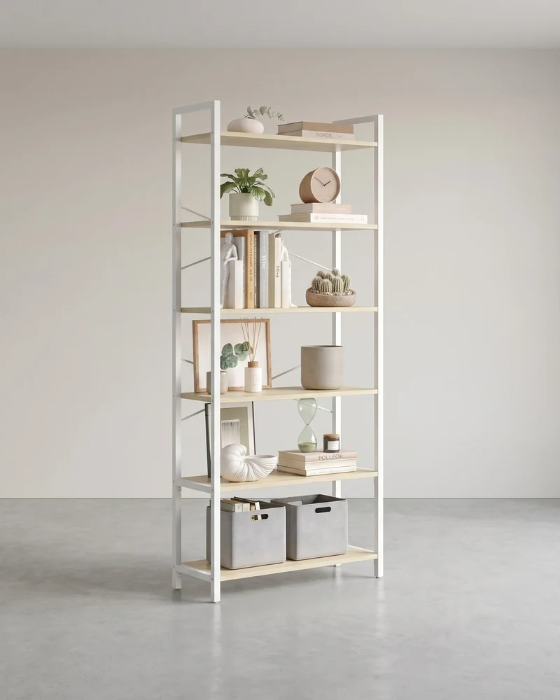 Bücherregal Mit 6 Ebenen - Stahlgestell - Für Wohnzimmer Schlafzimmer Oder Büro