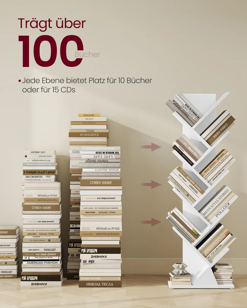 Bücherregal In Baumform - Schmale Standfläche - Für Schlafzimmer Flur Oder Wohnzimmer