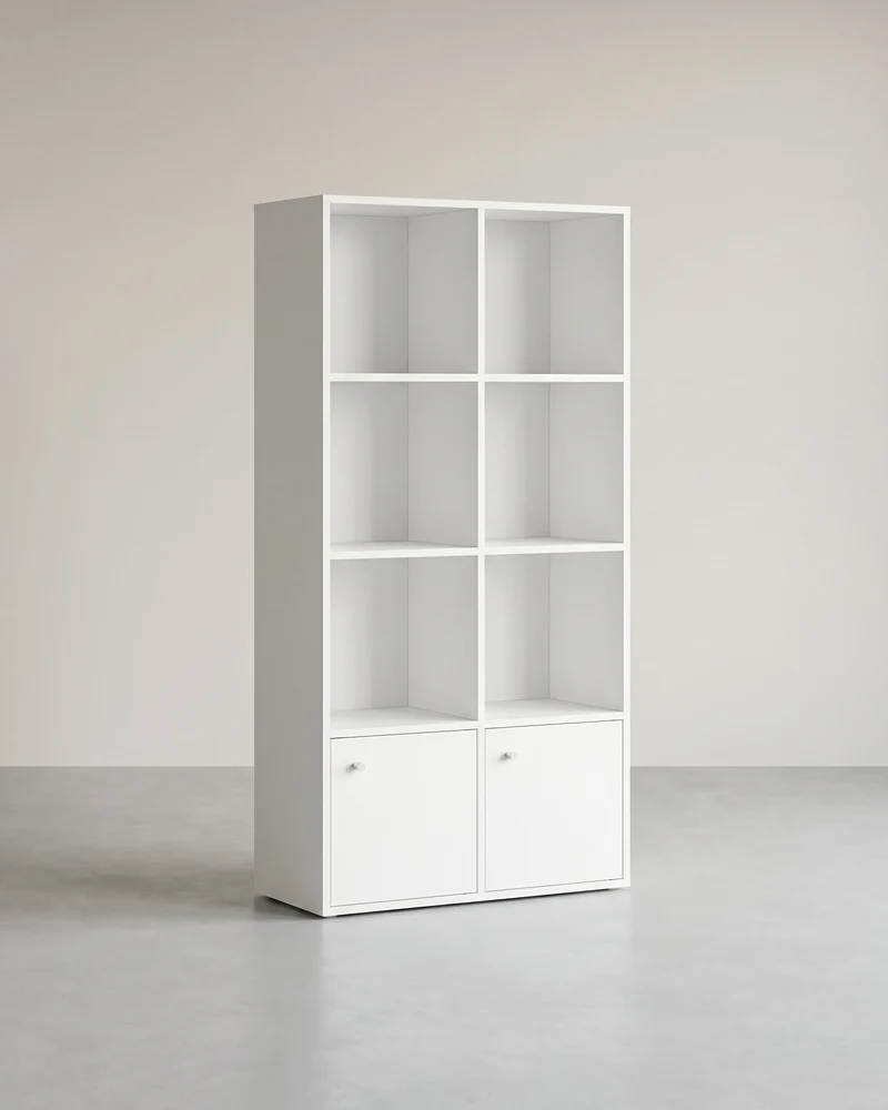 Bücherregal Mit 4 Offenen Ebenen Und 2 Fächern Mit Türen - Für Wohnzimmer Oder Schlafzimmer